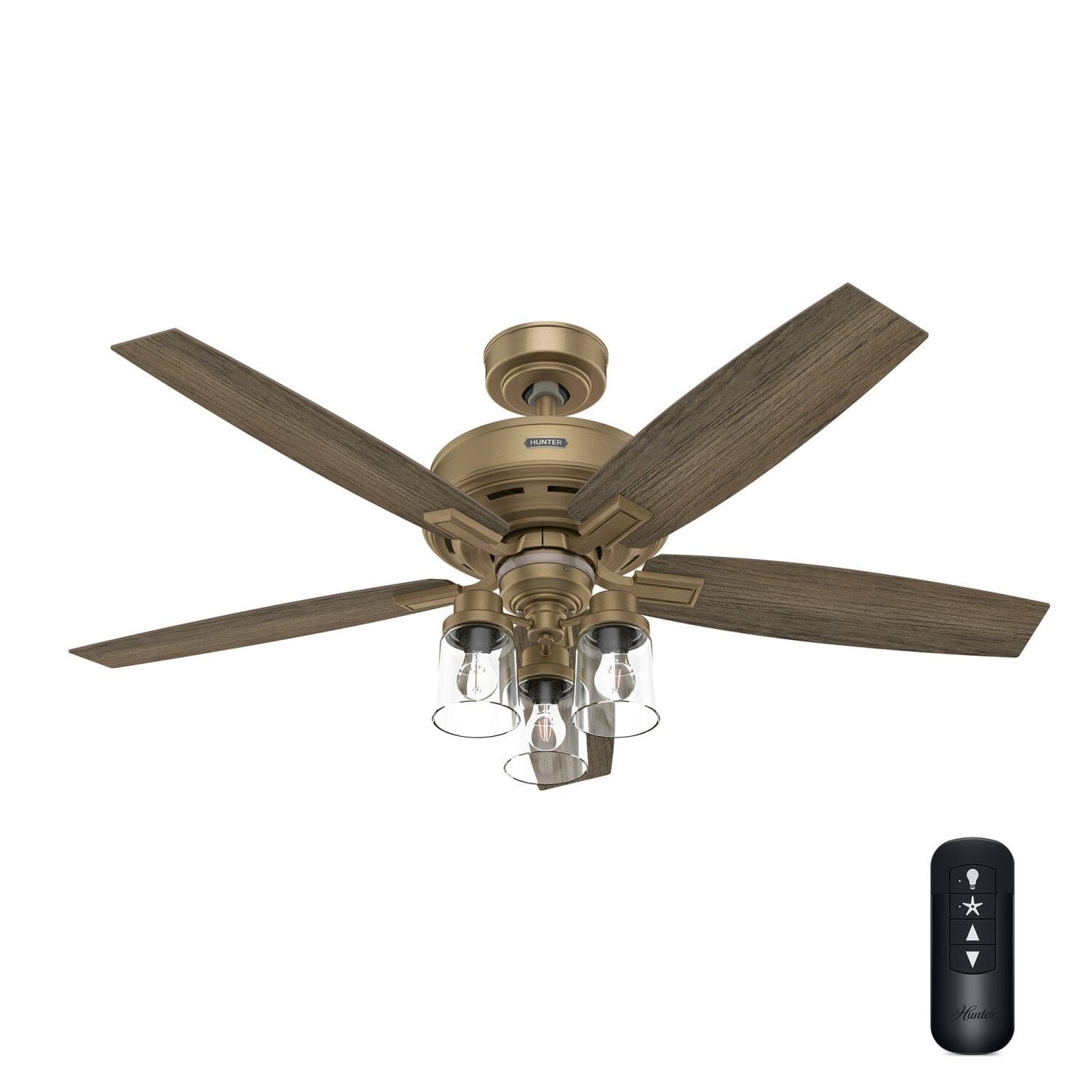 Ananova with LED Light and Remote Control 52 inch Ceiling Fans Hunter Luxe Gold - Warm Grey Oak 