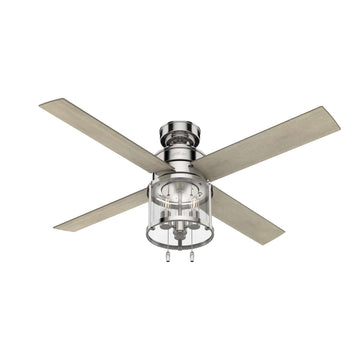 52 inch Astwood with LED Light Ceiling Fans Hunter Polished Nickel - Bleached Grey Pine 