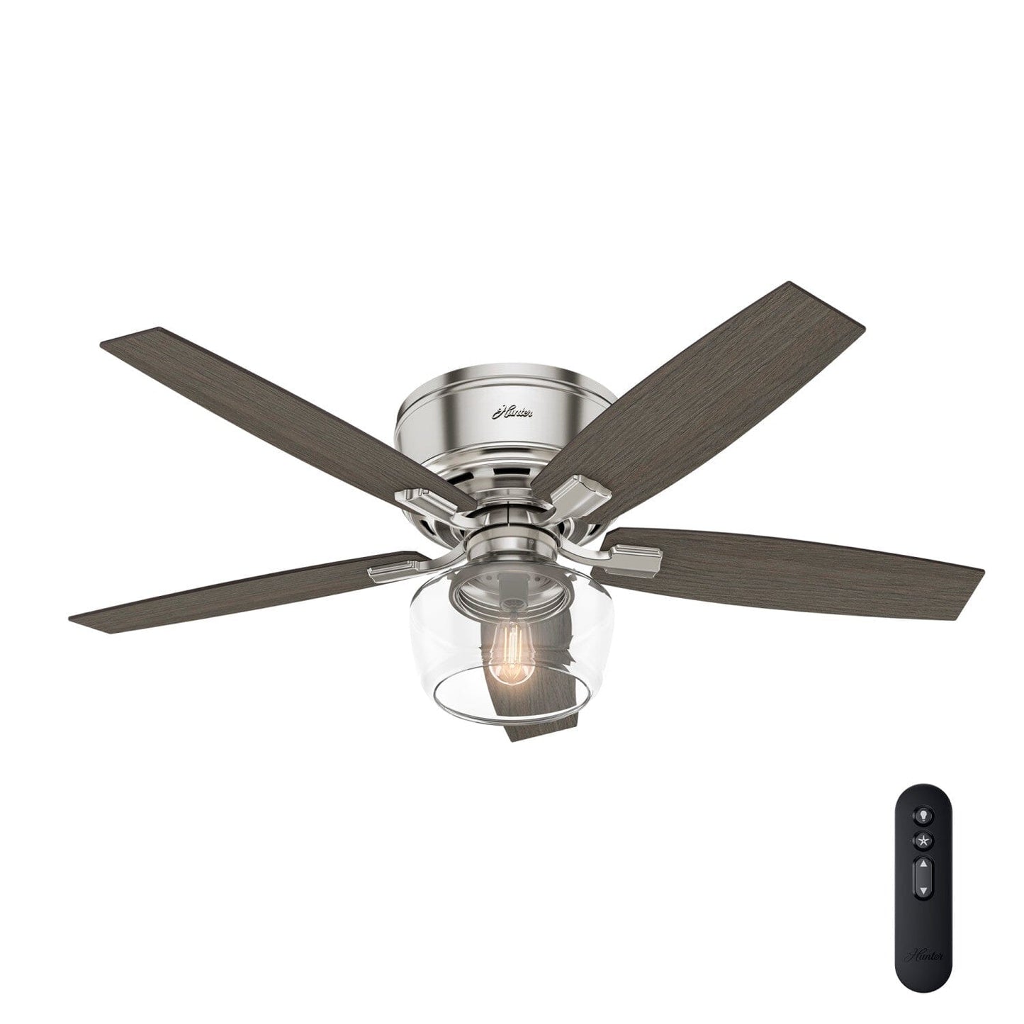 Bennett Low Profile with Light and Remote Control 52 inch Ceiling Fans Hunter Brushed Nickel - Light Gray Oak 