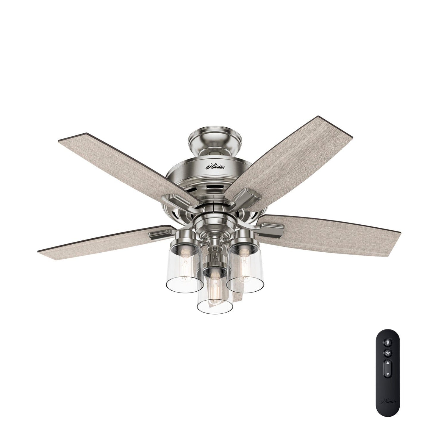 Bennett with LED 3-Light 44 inch Ceiling Fans Hunter Brushed Nickel - Light Gray Oak 