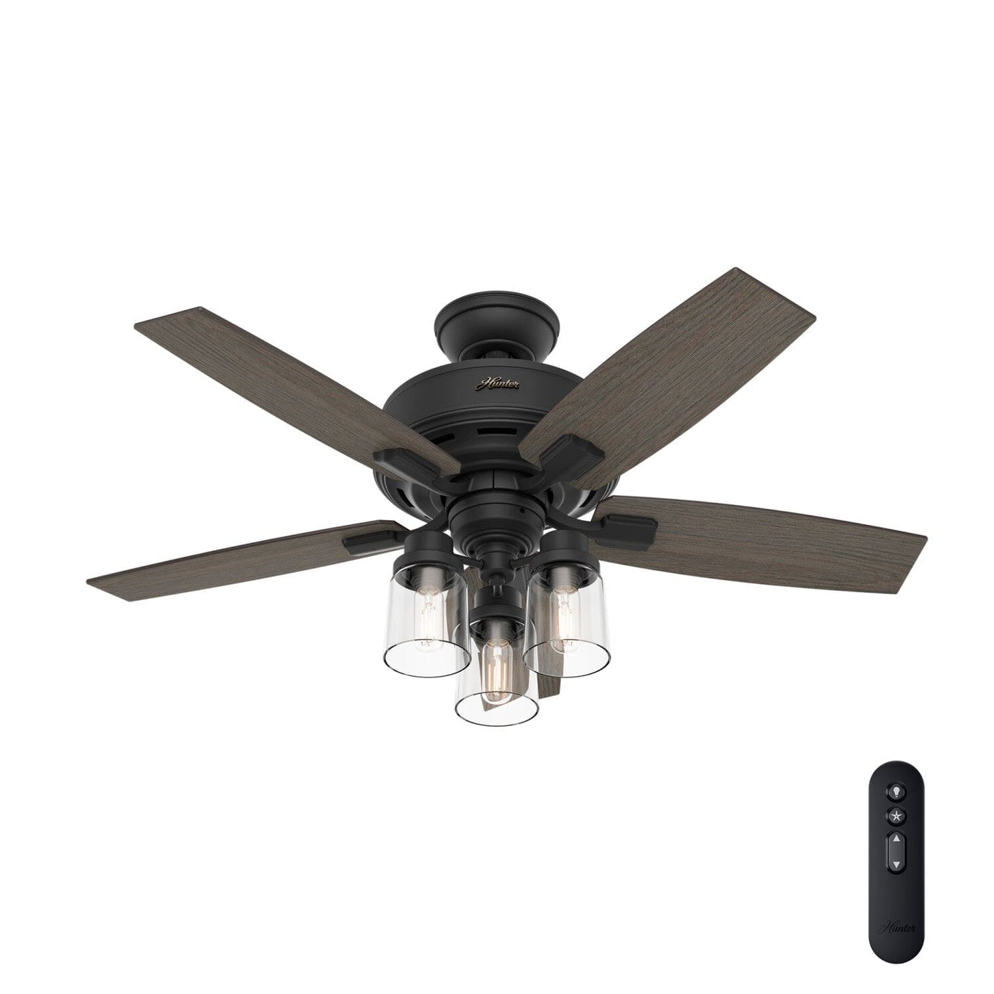 Bennett with LED 3-Light 44 inch Ceiling Fans Hunter Matte Black - Greyed Walnut 