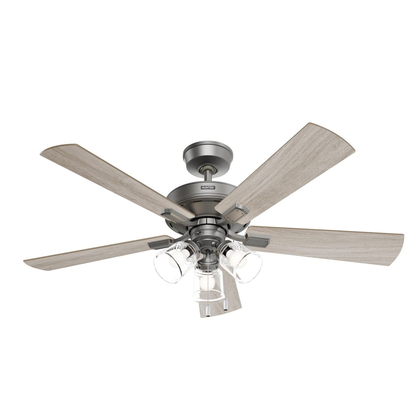 Crestfield HunterExpress with 3 LED Lights 52 inch Ceiling Fans Hunter Matte Silver - Light Gray Oak 