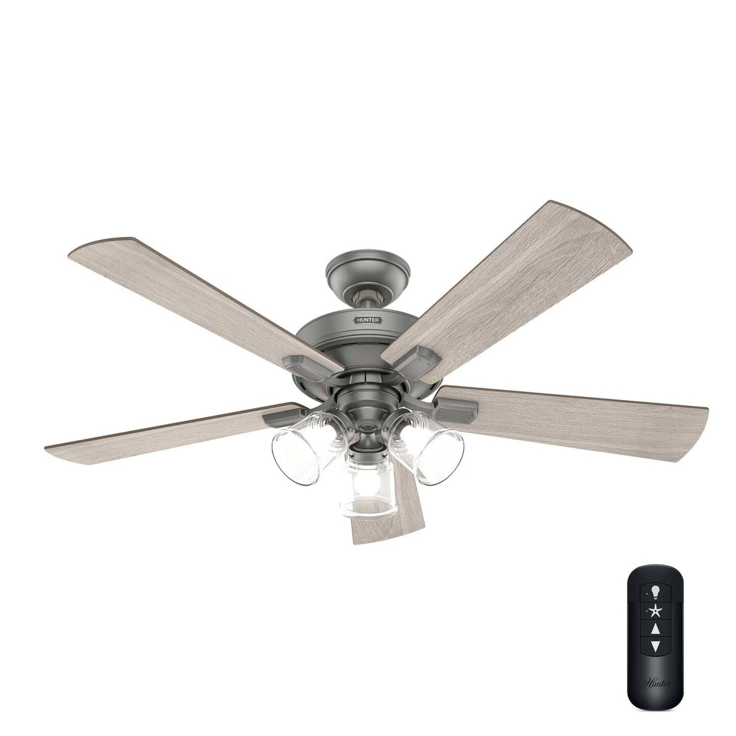 Crestfield with 3 LED Lights 52 inch with remote Ceiling Fans Hunter Matte Silver - Light Gray Oak 