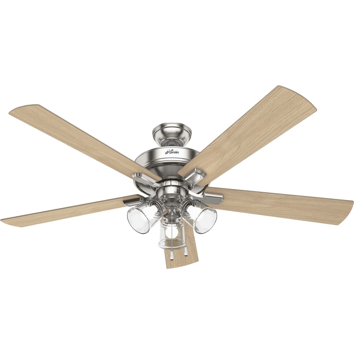 Crestfield with 3 LED Lights 60 inch Ceiling Fans Hunter Brushed Nickel - Natural Wood 