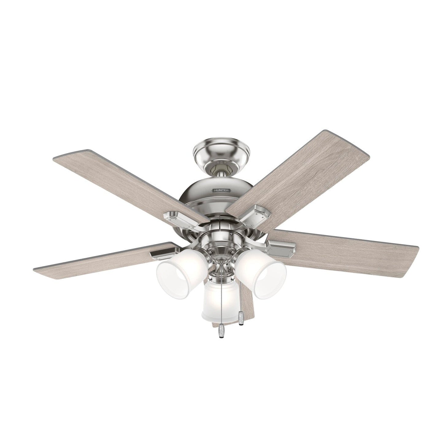 Crystal Peak with 3 Lights 44 inch Ceiling Fans Hunter Brushed Nickel - Light Gray Oak 