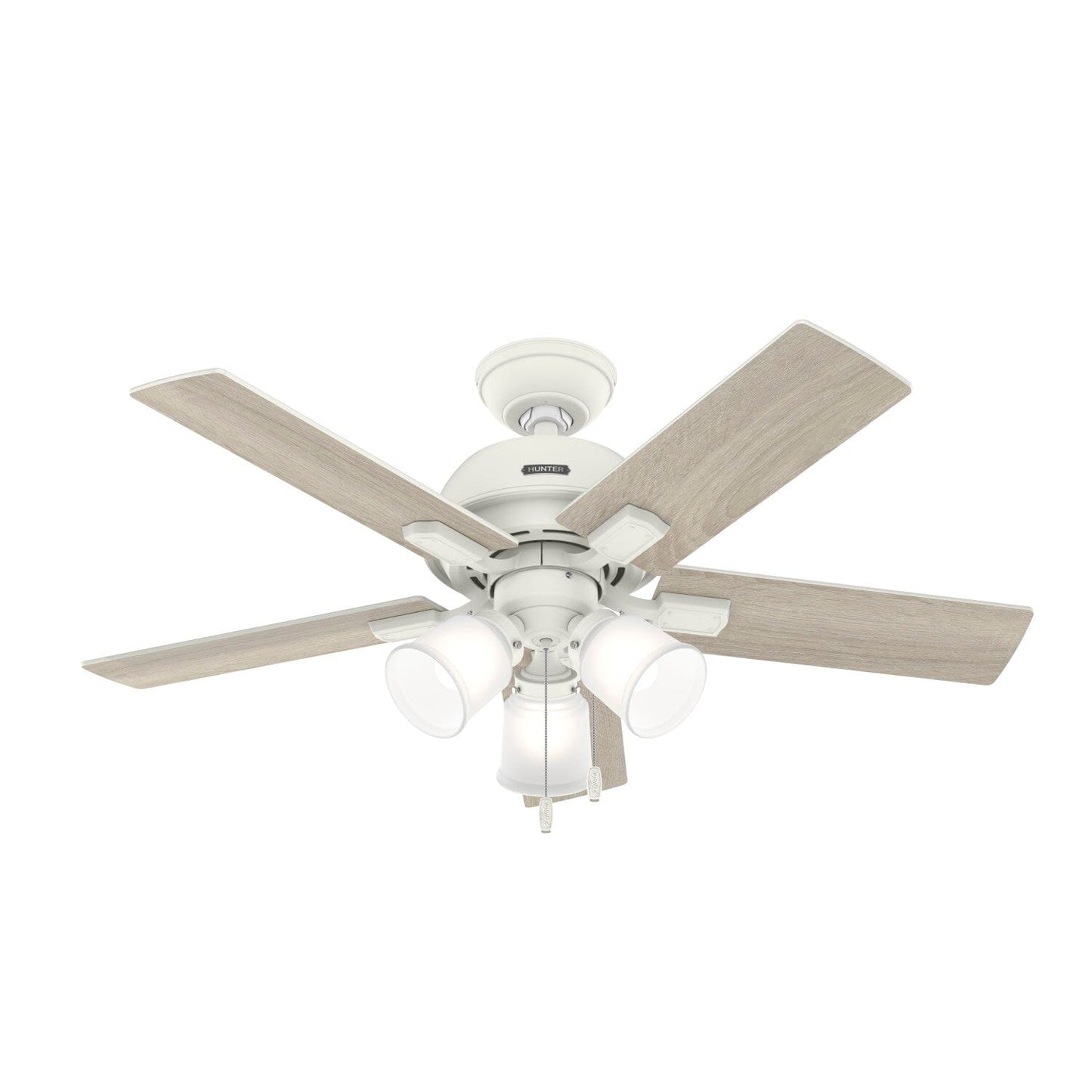 Crystal Peak with 3 Lights 44 inch Ceiling Fans Hunter Matte White - Light Oak 