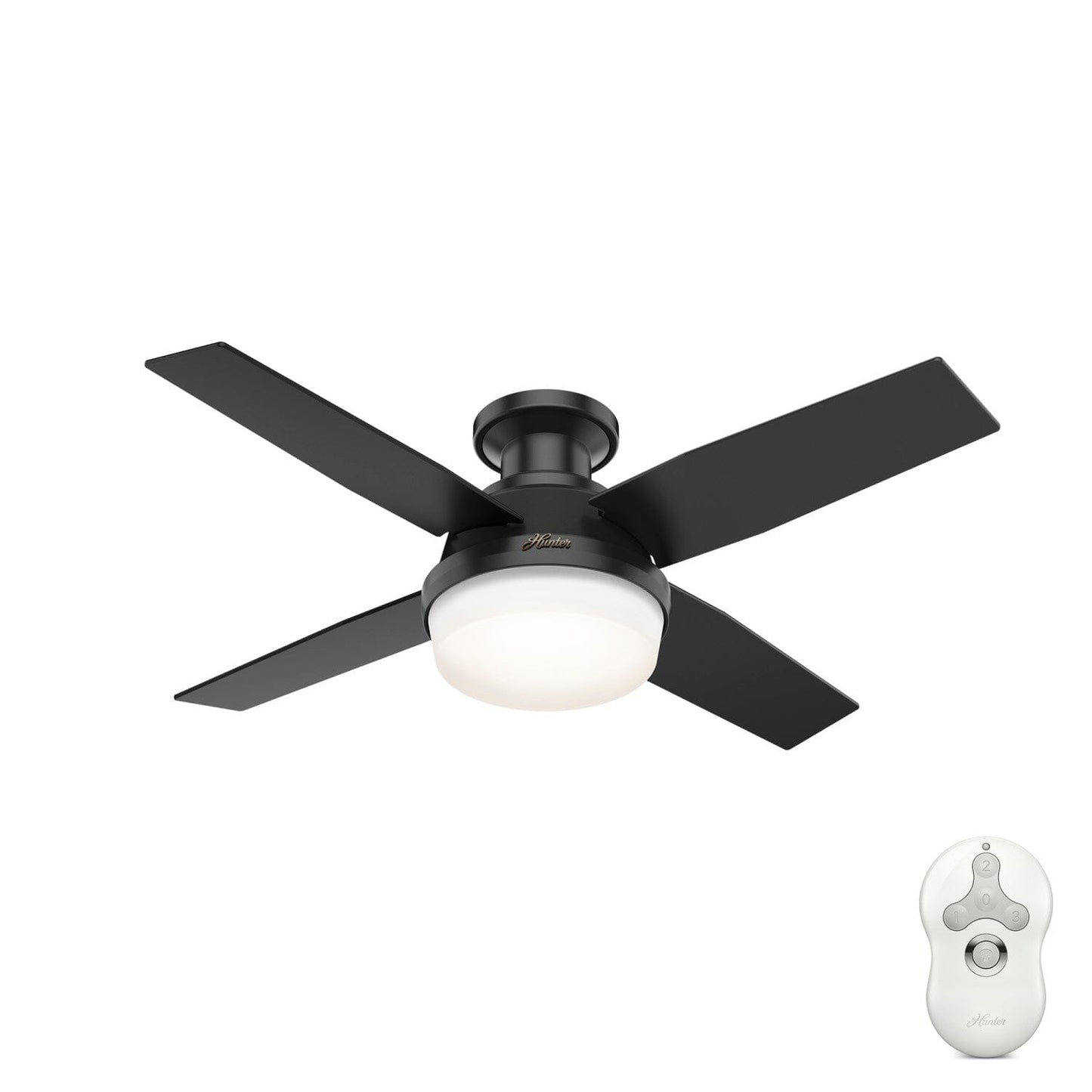 Dempsey Low Profile Outdoor with LED Light 44 inch Ceiling Fans Hunter Matte Black - Matte Black 