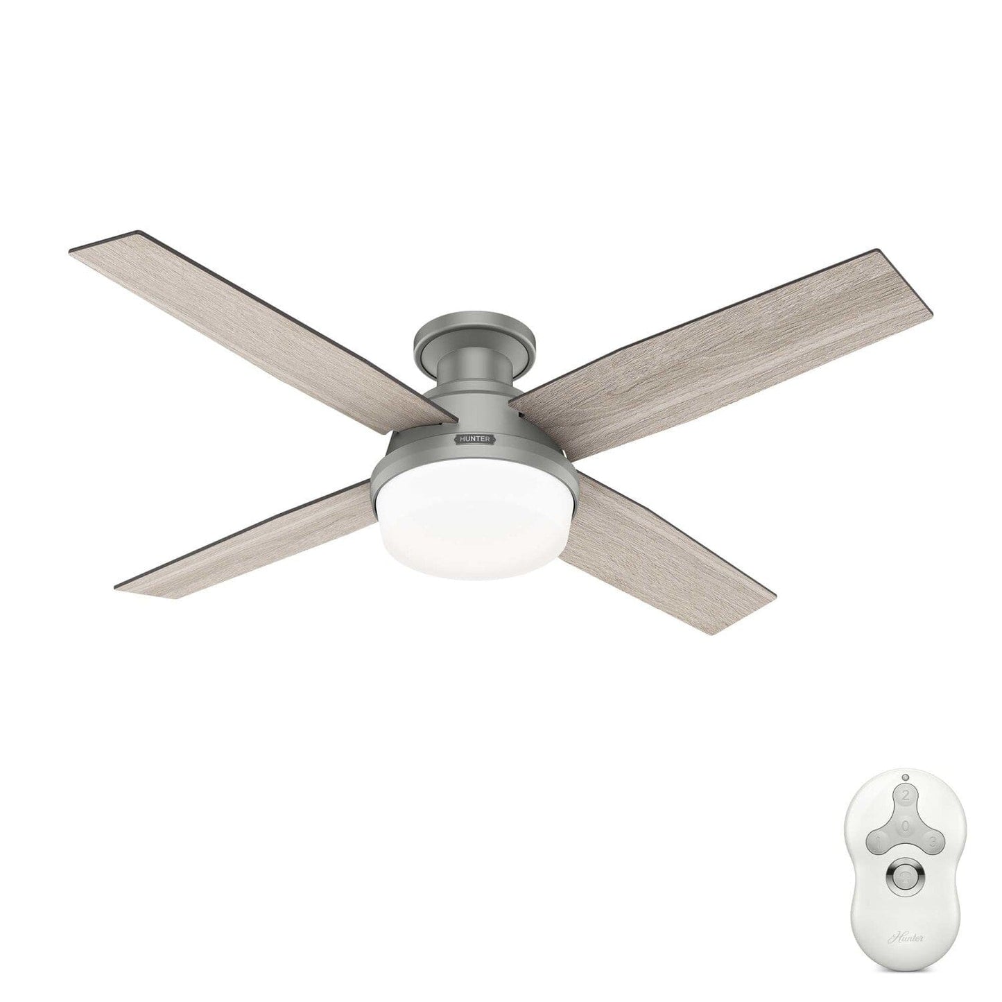 Dempsey Low Profile with Light 52 inch Ceiling Fans Hunter Matte Silver - Light Gray Oak 