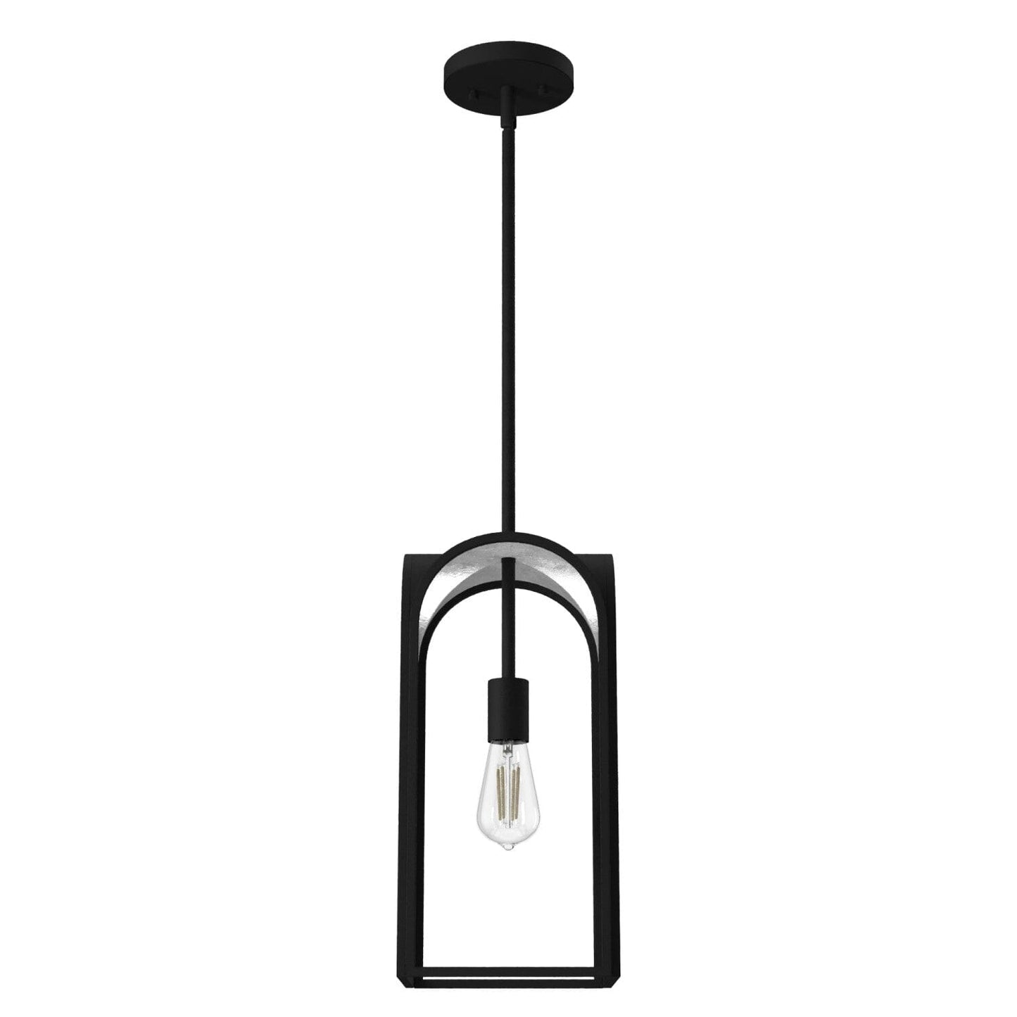 Dukestown 1 Light Mini Pendant Lighting Hunter Natural Black Iron - Silver Leaf 