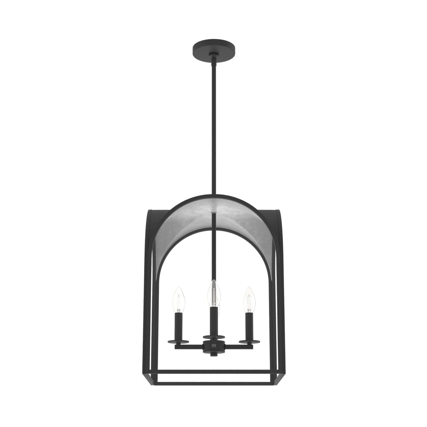 Dukestown 4 Light Lantern Pendant 15 in Lighting Hunter Natural Black Iron - Silver Leaf 