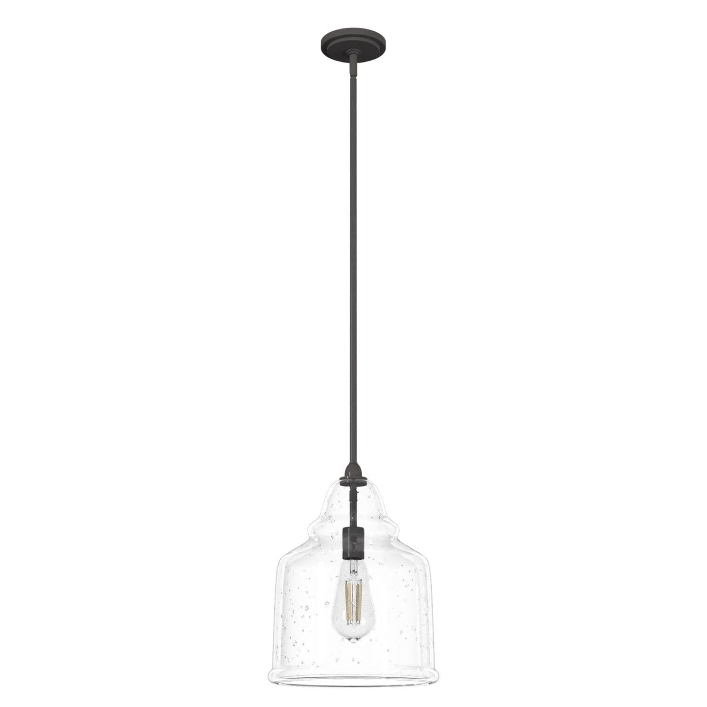 Dunshire Bell Clear Seeded Glass 1 Light 12 Inch Medium Pendant Lighting Hunter Noble Bronze - Seeded 