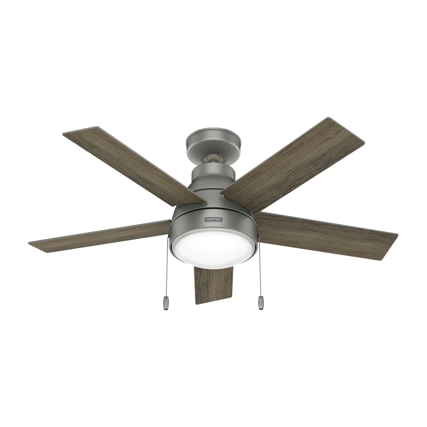 Elliston with LED Light 44 inch Ceiling Fans Hunter Matte Silver - Warm Grey Oak 