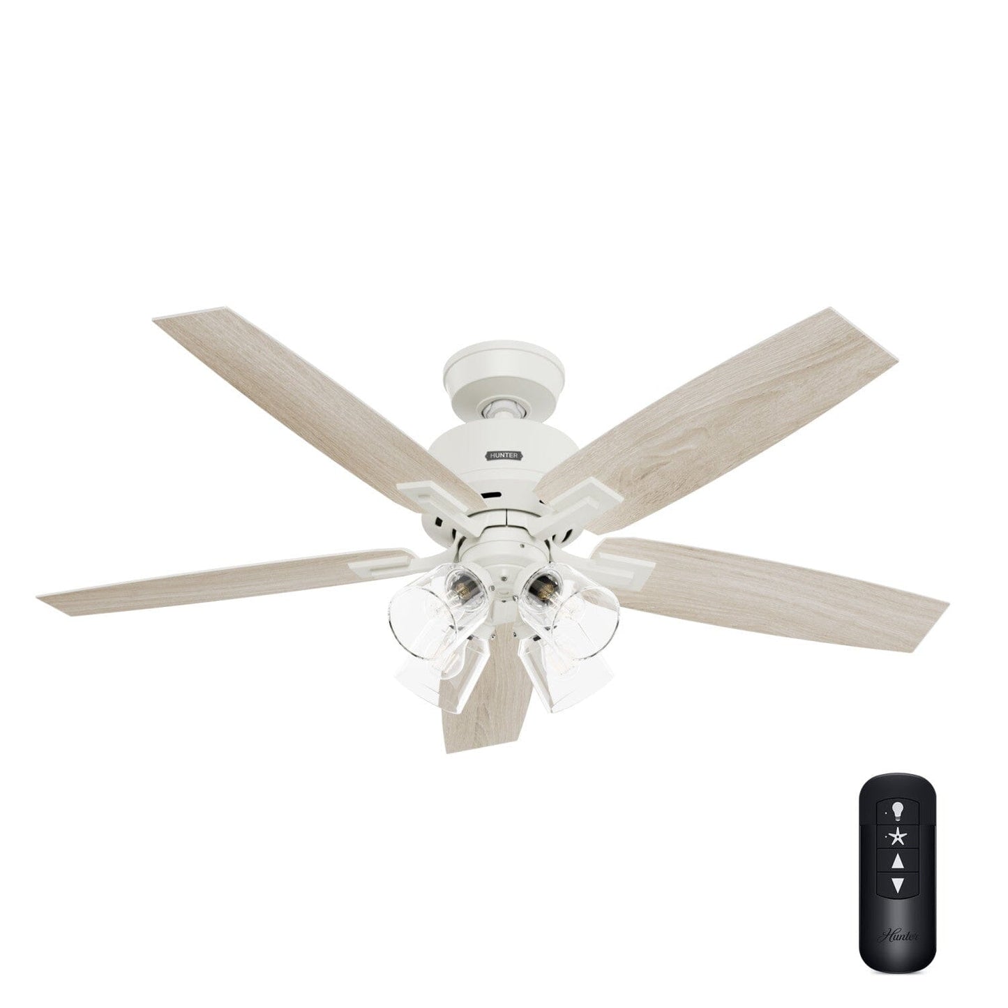 Gatlinburg with 4 Lights 52inch Ceiling Fans Hunter Matte White - Light Oak 