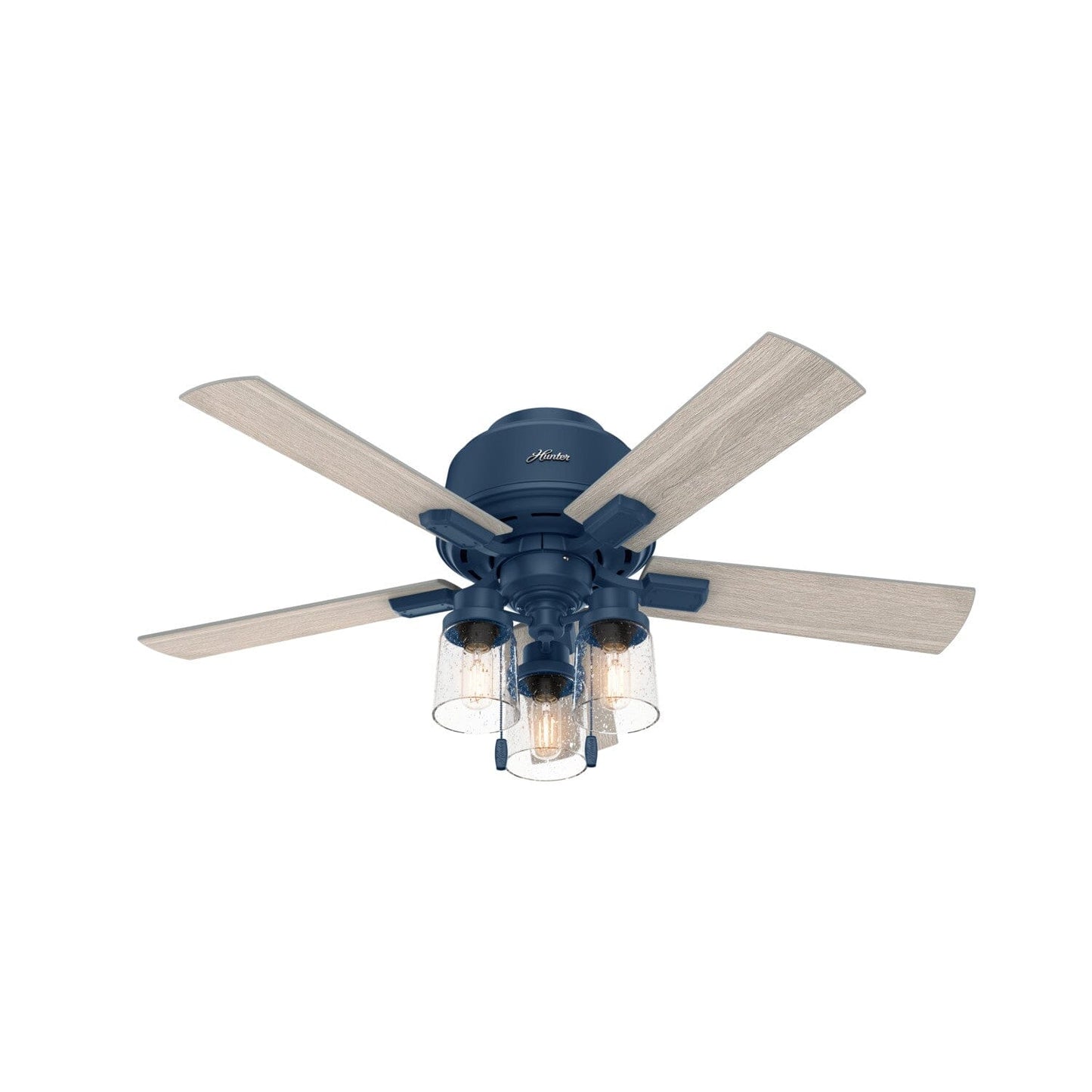 Hartland Low Profile with LED Light 44 inch Ceiling Fans Hunter Indigo Blue - Light Gray Oak 