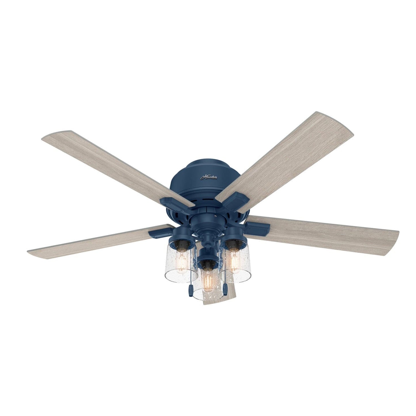 Hartland Low Profile with LED Light 52 inch Ceiling Fans Hunter Indigo Blue - Light Gray Oak 