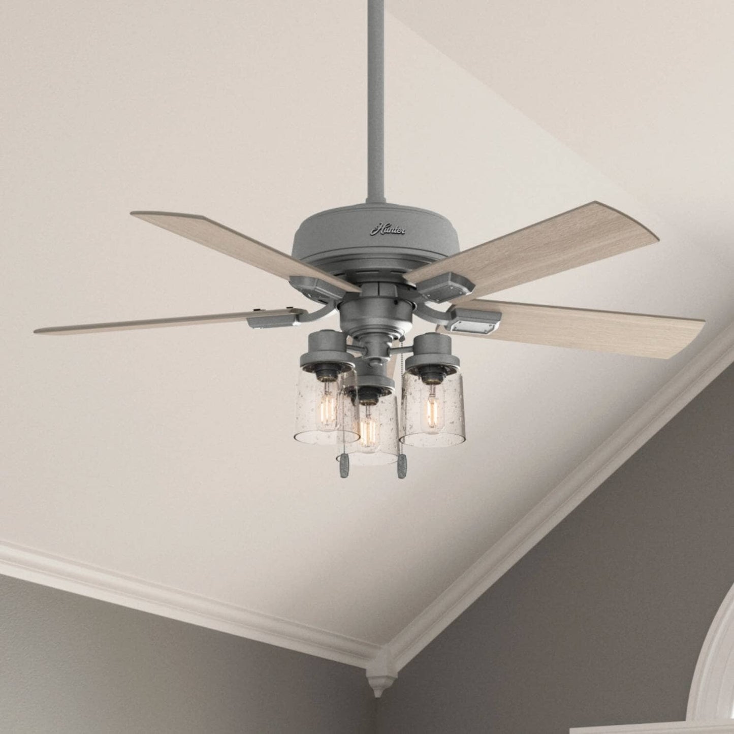 Hartland with LED Light 44 inch Ceiling Fans Hunter Matte Silver - Light Gray Oak 