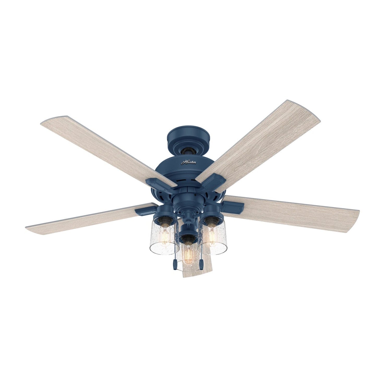 Hartland with LED Light 52 inch Ceiling Fans Hunter Indigo Blue - Light Gray Oak 