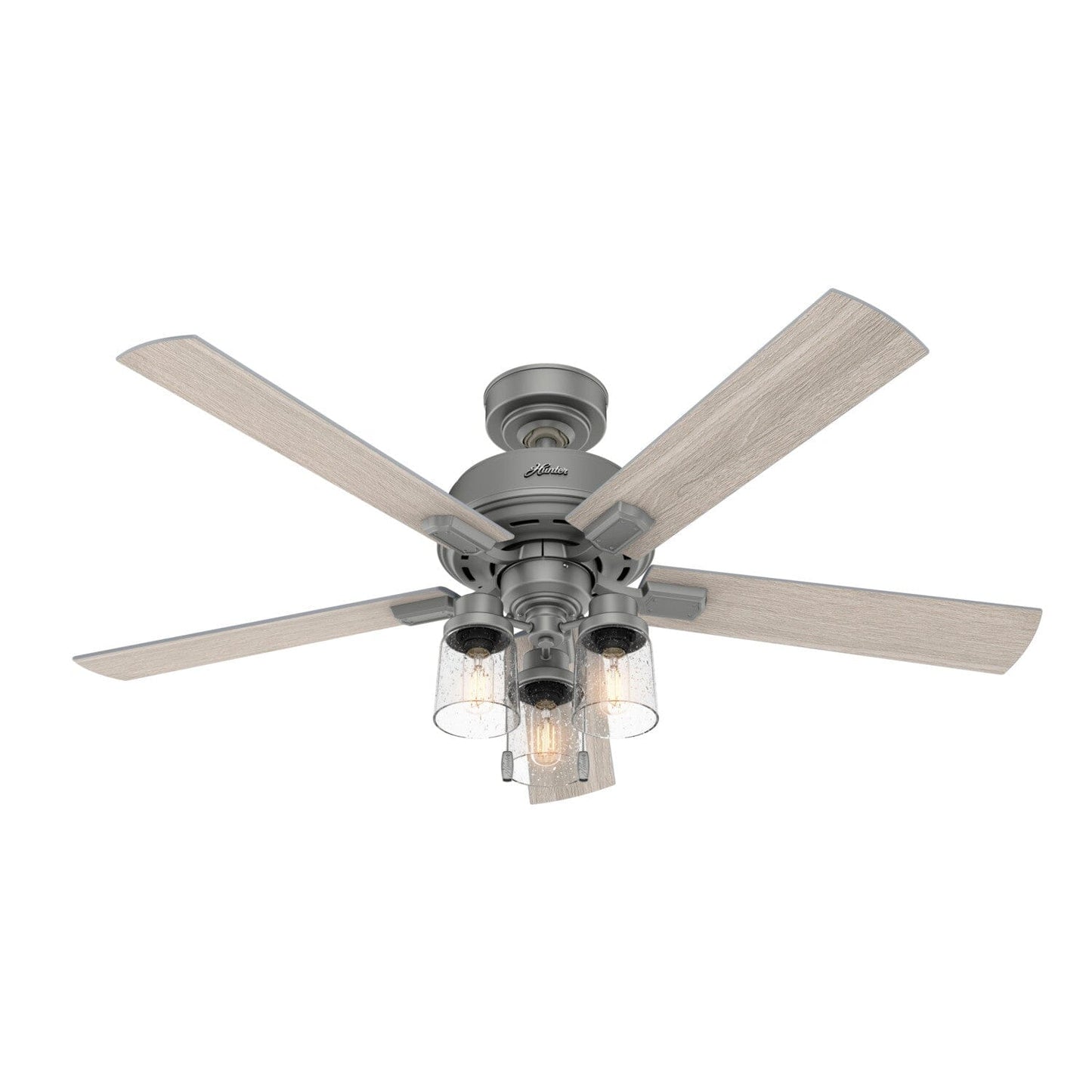 Hartland with LED Light 52 inch Ceiling Fans Hunter Matte Silver - Light Gray Oak 