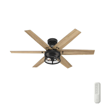 Houston with LED Light 52 inch Ceiling Fans Hunter Matte Black - Golden Maple 