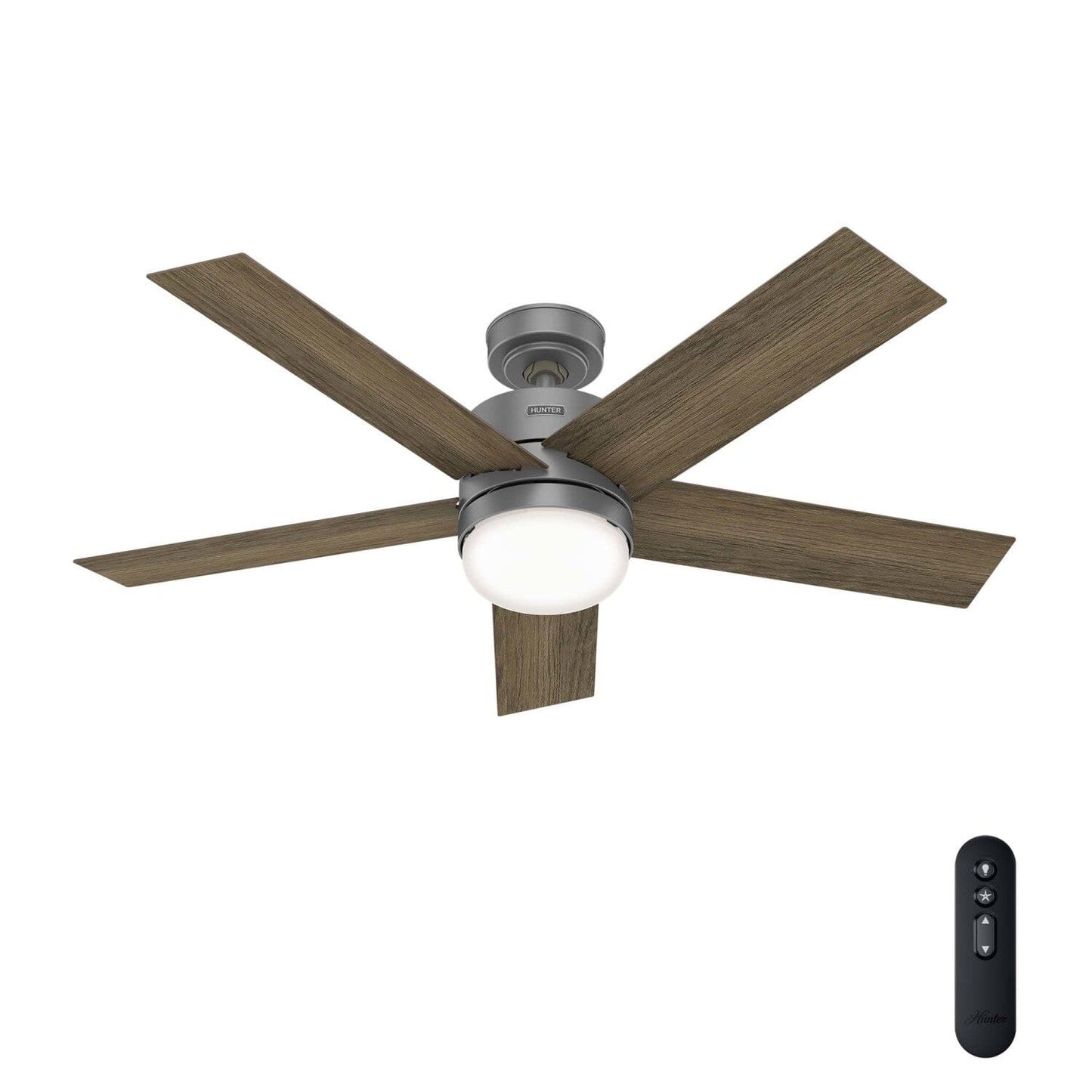 Interface with LED Light 52 Inch-Smart Ceiling Fans Hunter Matte Silver - Warm Grey Oak 