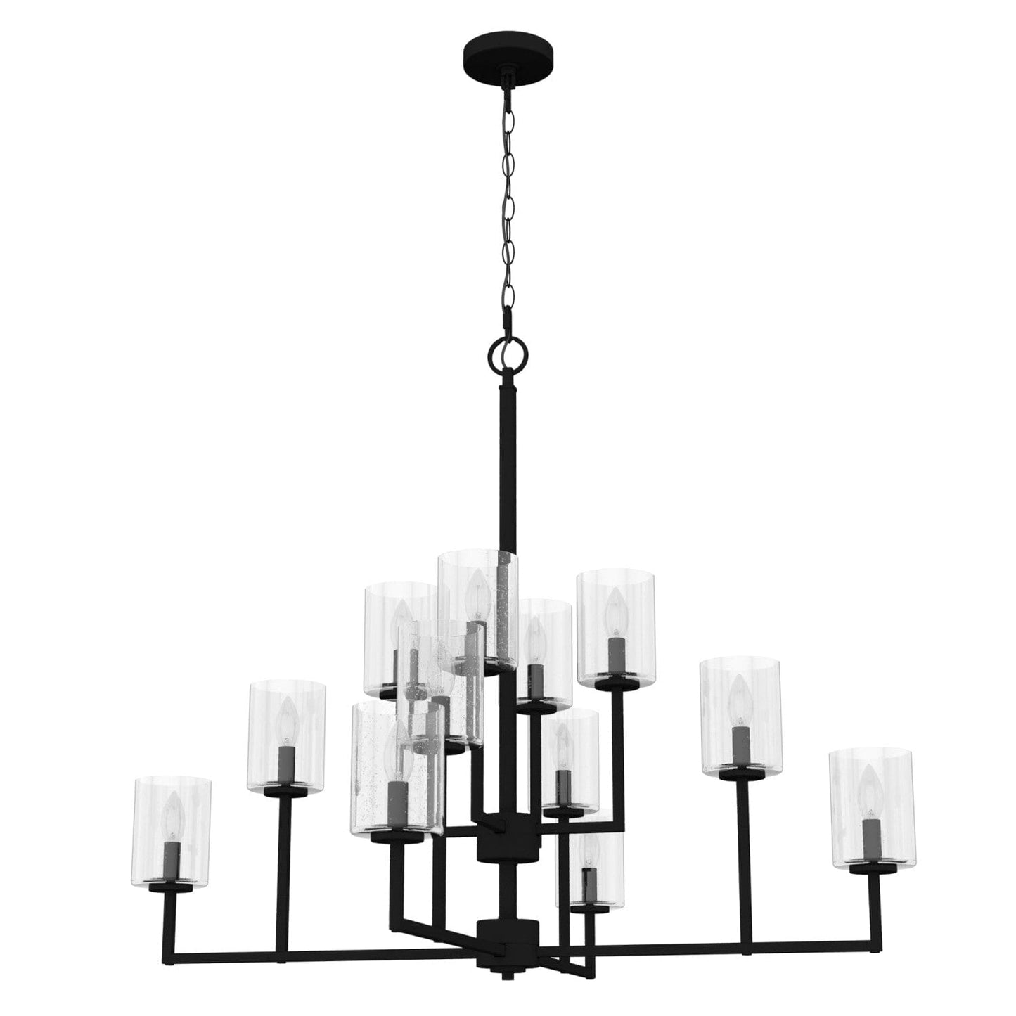 Kerrison 12 Light Chandelier Lighting Hunter Natural Black Iron - Seeded 