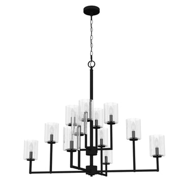 Kerrison 12 Light Chandelier Lighting Hunter Natural Black Iron - Seeded 