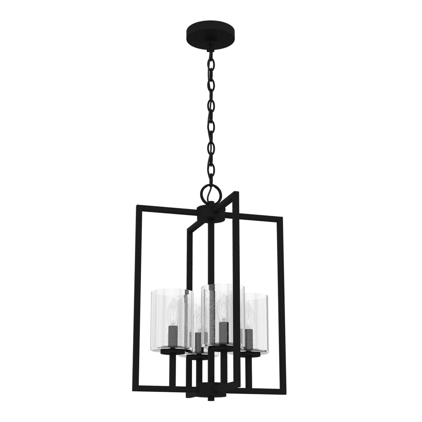 Kerrison 4 Light Pendant Lighting Hunter Natural Black Iron - Seeded 