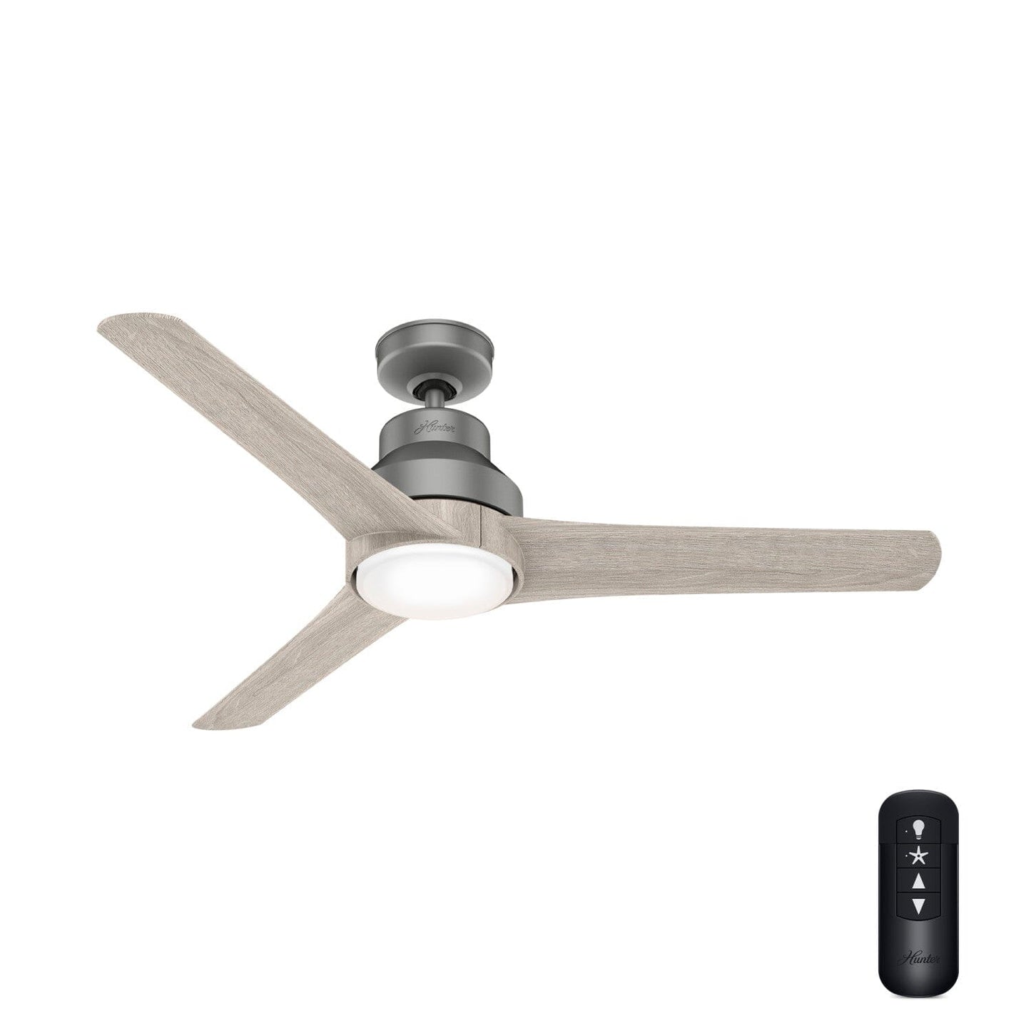 Lakemont Outdoor with LED Light and Remote Control 52 inch Ceiling Fans Hunter Matte Silver - Light Grey Oak 