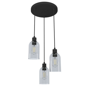 Lochemeade Smoked Glass 3 Light Round Pendant Cluster Lighting Hunter Natural Black Iron - Smoked 