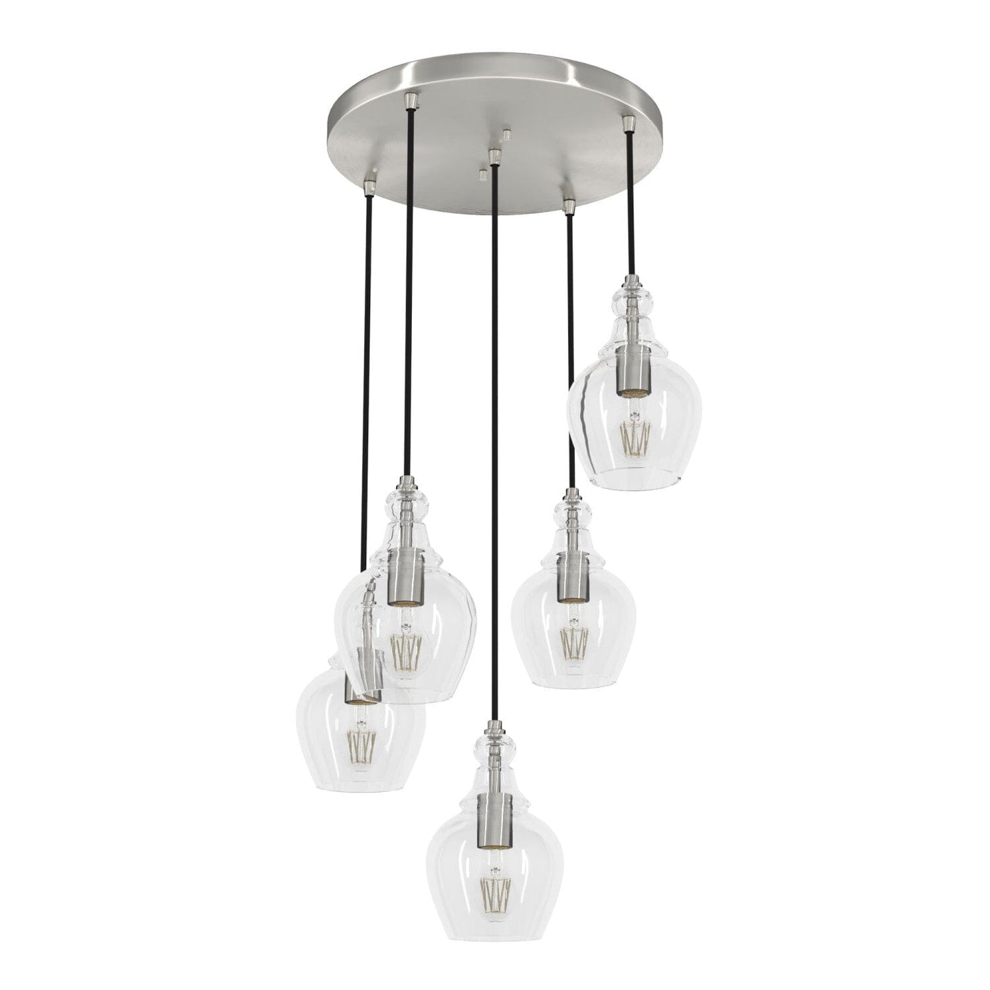 Maple Park 5 Light Round Cluster Lighting Hunter Brushed Nickel - Clear 