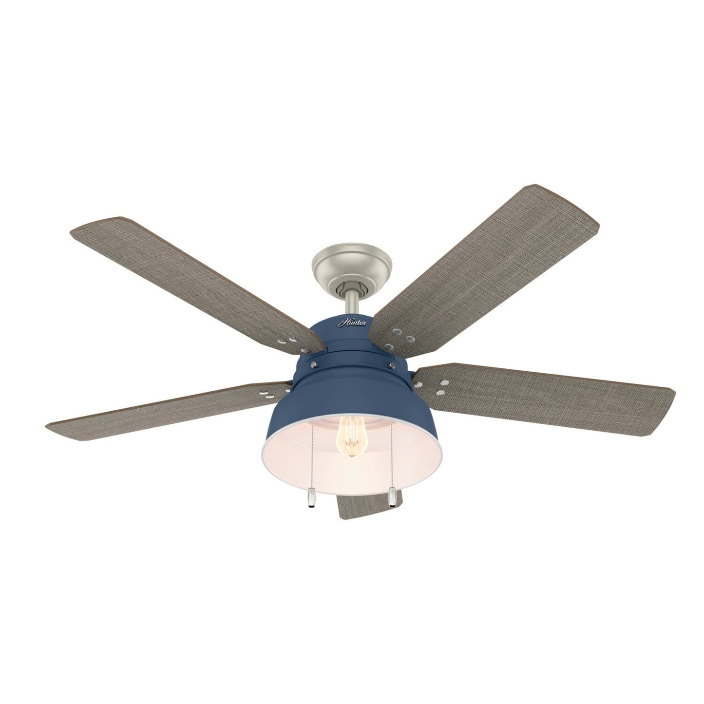 Mill Valley Outdoor with Light 52 inch Ceiling Fans Hunter Indigo Blue - Grey Walnut Stripe 