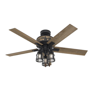 Mt. Vista with LED Light 52 inch Ceiling Fans Hunter Natural Black Iron - Drift Oak 