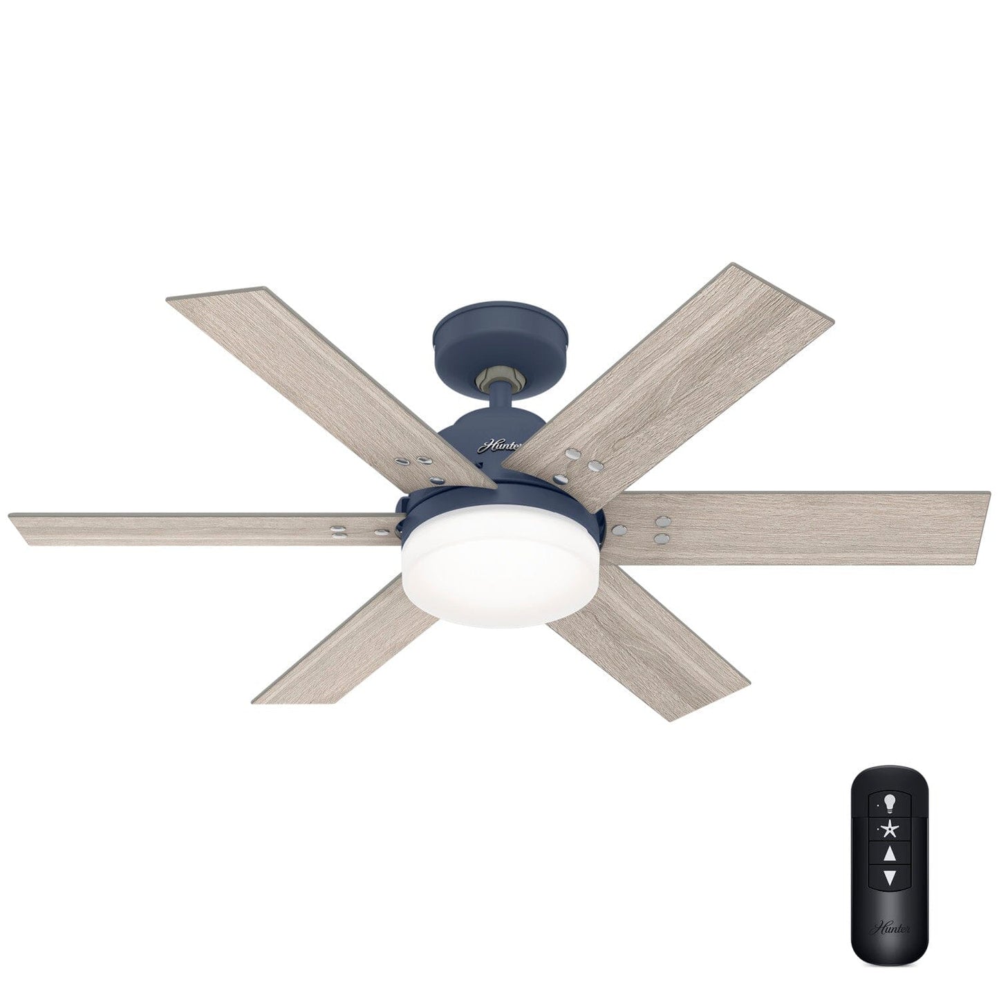 Pacer with LED Light 44 inch Ceiling Fans Hunter Indigo Blue - Light Gray Oak 