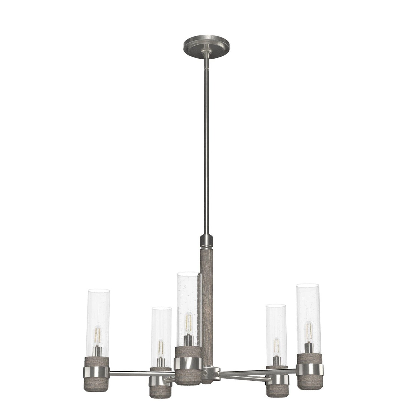 River Mill 5 Light Chandelier Lighting Hunter Brushed Nickel - Gray Wood 