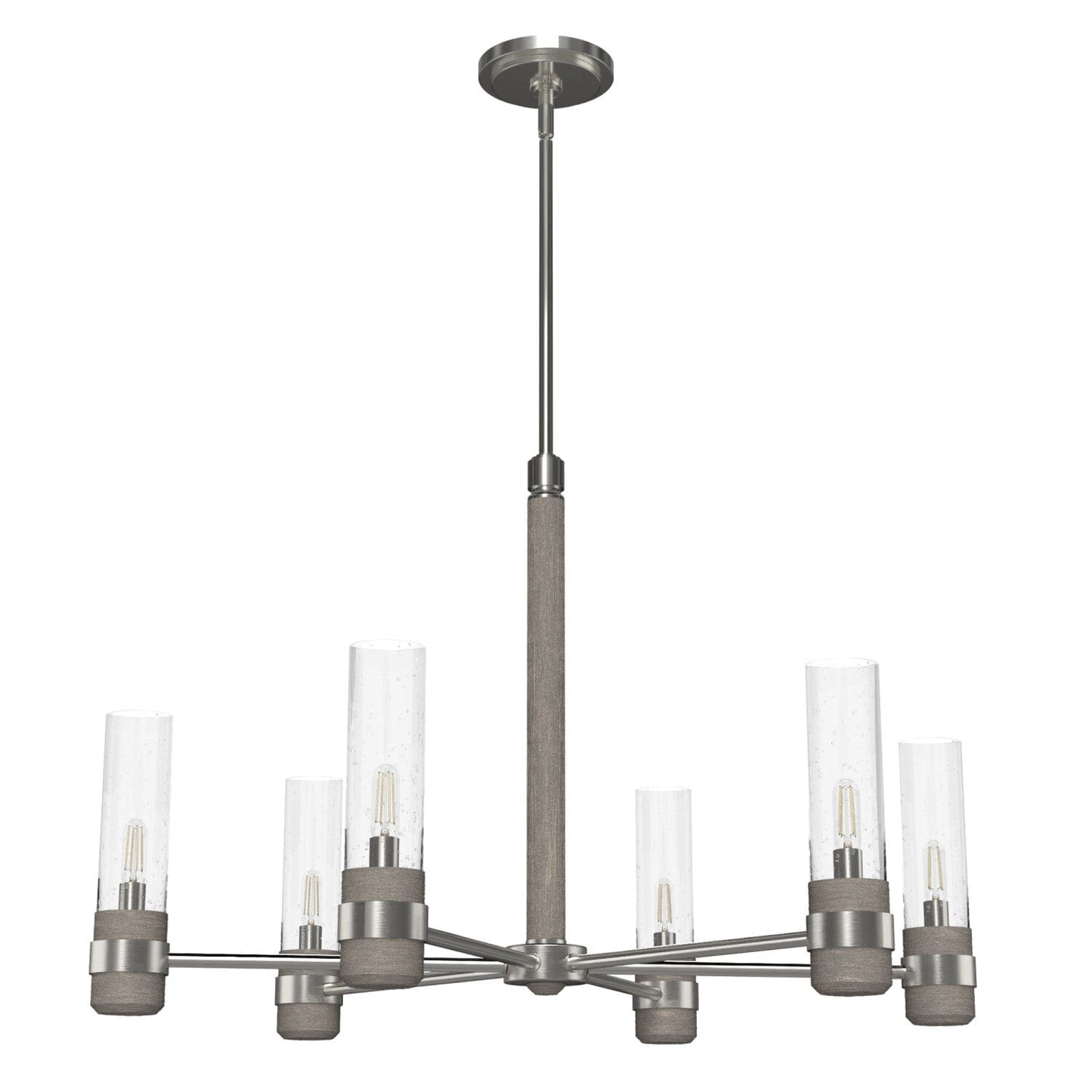 River Mill 6 Light Chandelier Lighting Hunter Brushed Nickel - Gray Wood 