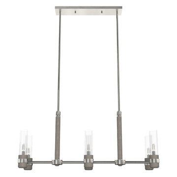 River Mill 6 Light Linear Chandelier Lighting Hunter Brushed Nickel - Gray Wood 