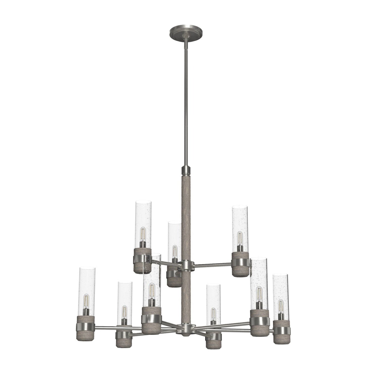 River Mill 9 Light 2-tier Chandelier Lighting Hunter Brushed Nickel - Gray Wood 