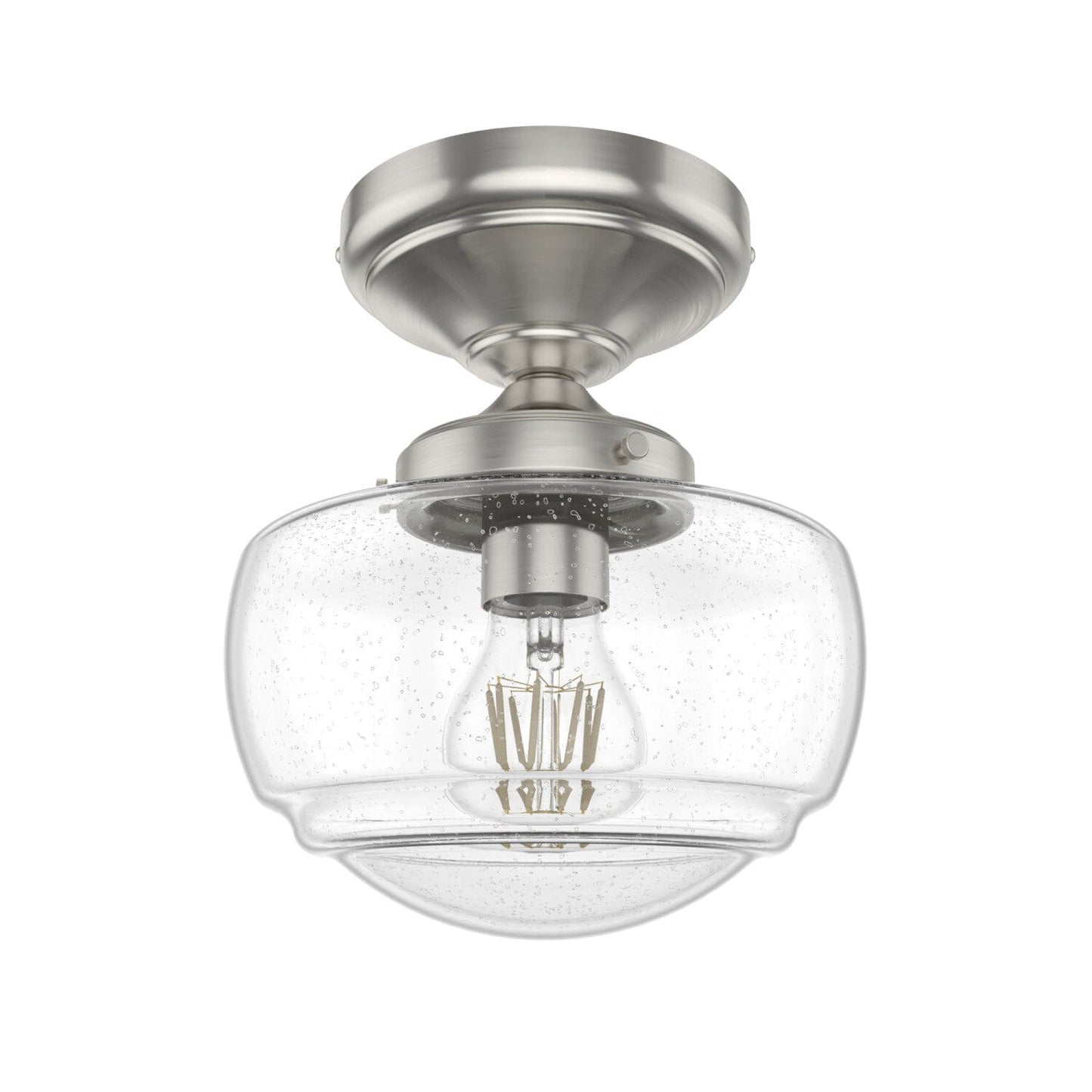 Saddle Creek Clear Seeded Glass 1 Light Mini Semi Flush Lighting Hunter Brushed Nickel - Seeded 