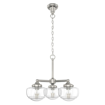 Saddle Creek Clear Seeded Glass 3 Light Chandelier Lighting Hunter Brushed Nickel - Seeded 