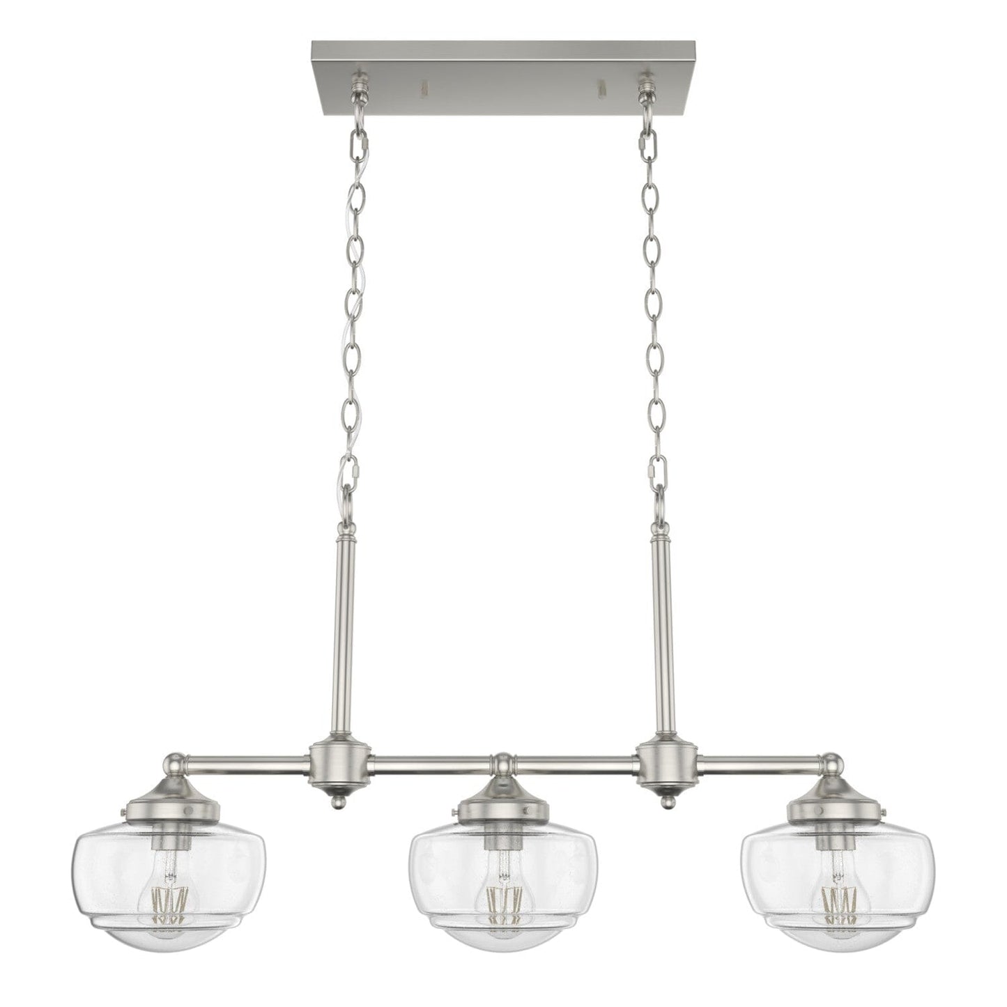 Saddle Creek Clear Seeded Glass 3 Light Linear Chandelier Lighting Hunter Brushed Nickel - Seeded 