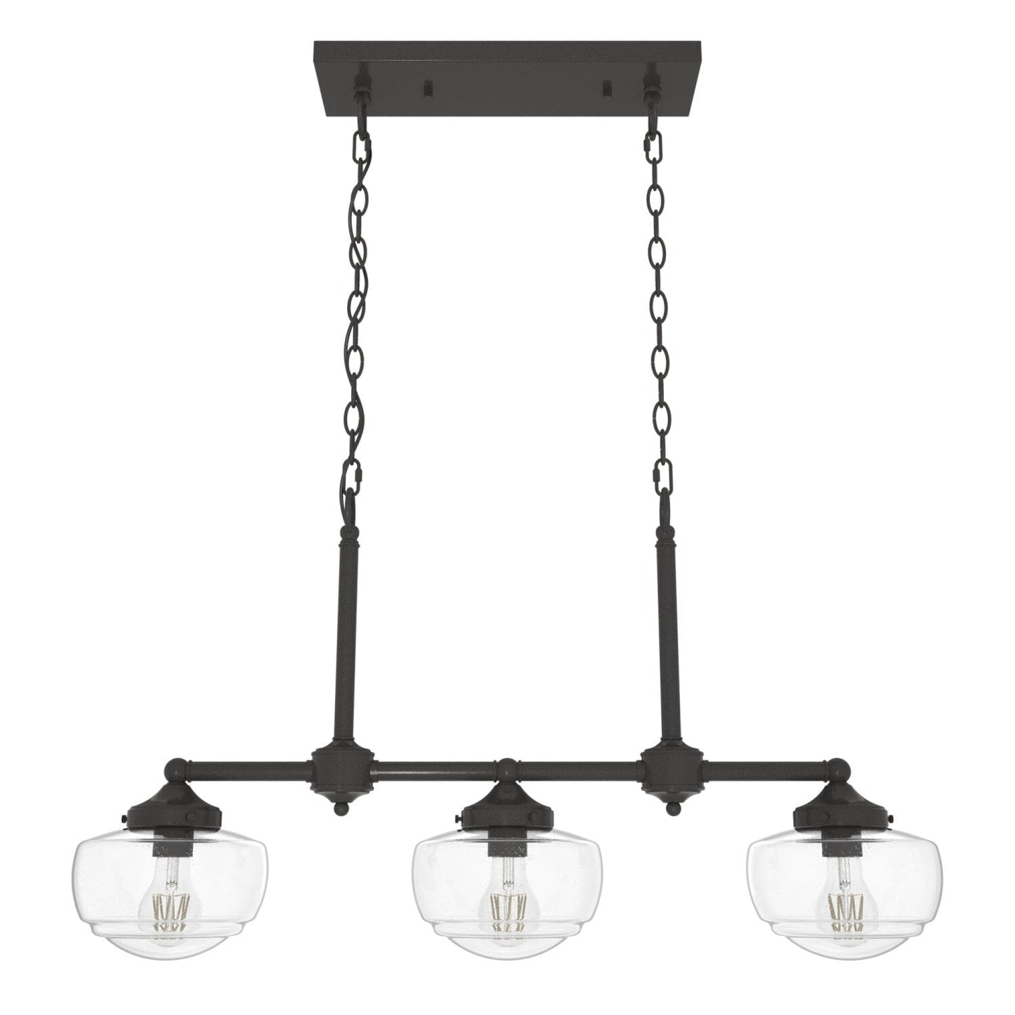 Saddle Creek Clear Seeded Glass 3 Light Linear Chandelier Lighting Hunter Noble Bronze - Seeded 