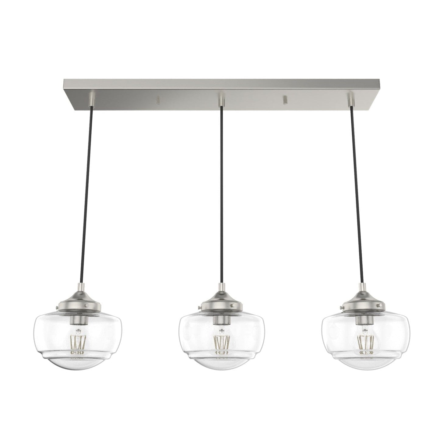 Saddle Creek Clear Seeded Glass 3 Light Linear Pendant Cluster Lighting Hunter Brushed Nickel - Seeded 