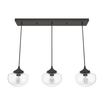 Saddle Creek Clear Seeded Glass 3 Light Linear Pendant Cluster Lighting Hunter Noble Bronze - Seeded 