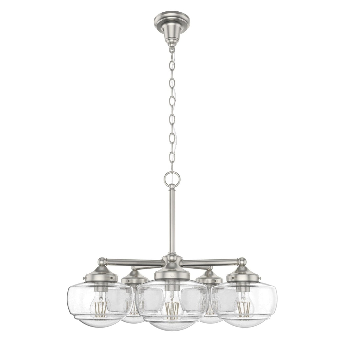 Saddle Creek Clear Seeded Glass 5 Light Chandelier Lighting Hunter Brushed Nickel - Seeded 