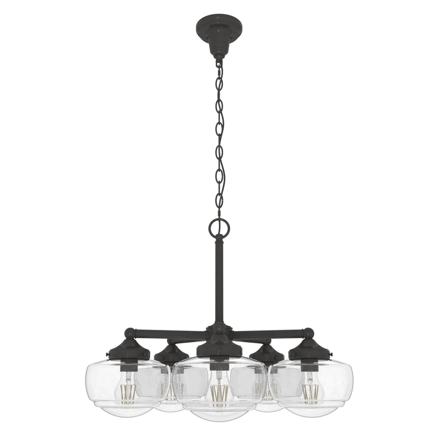 Saddle Creek Clear Seeded Glass 5 Light Chandelier Lighting Hunter Noble Bronze - Seeded 