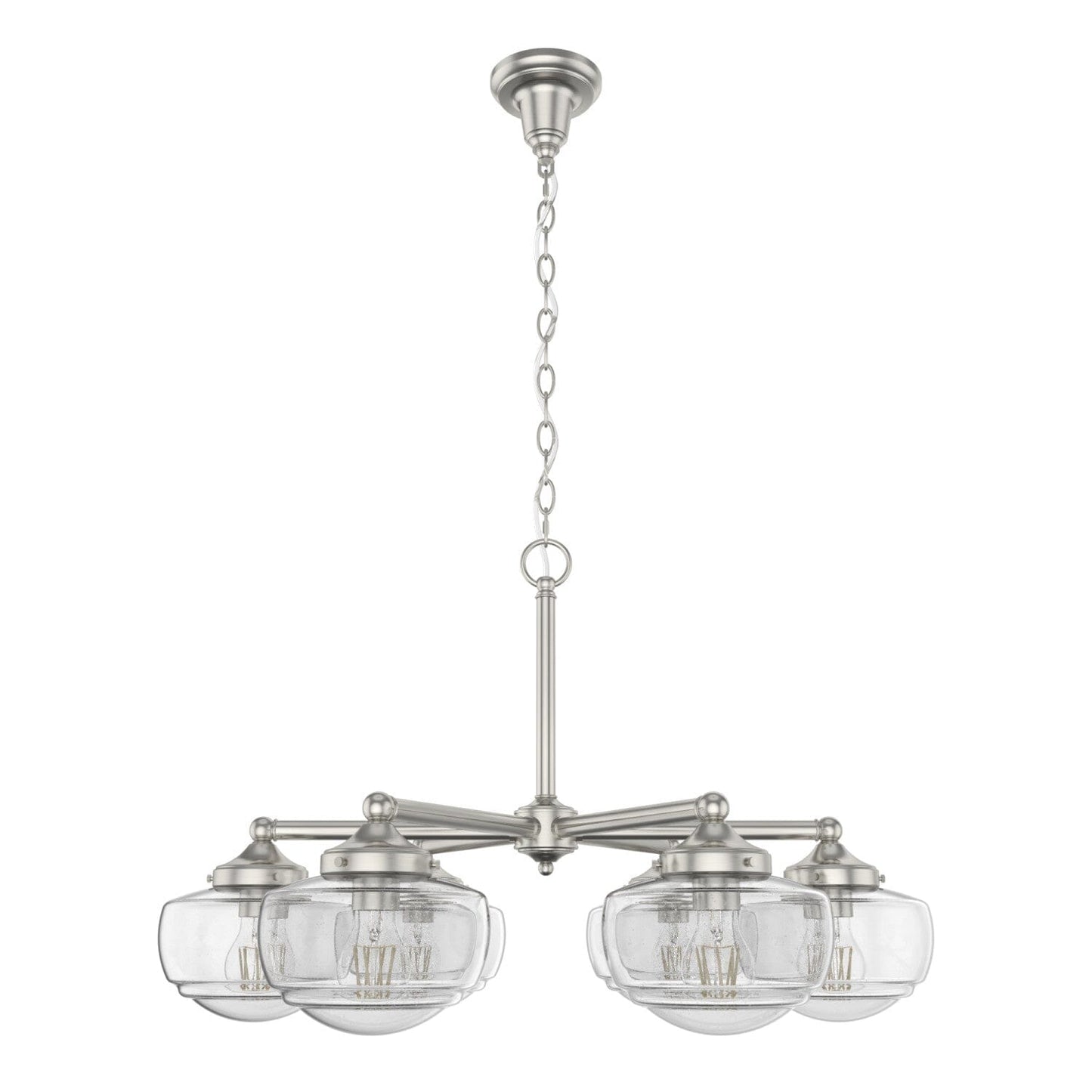 Saddle Creek Clear Seeded Glass 6 Light Chandelier Lighting Hunter Brushed Nickel - Seeded 