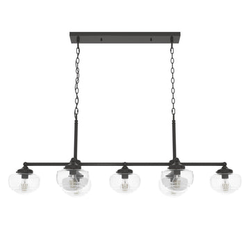 Saddle Creek Clear Seeded Glass 7 Light Linear Chandelier Lighting Hunter Noble Bronze - Seeded 