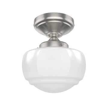 Saddle Creek Shiny Cased White Glass 1 Light Mini Semi Flush Lighting Hunter Brushed Nickel - Cased White 