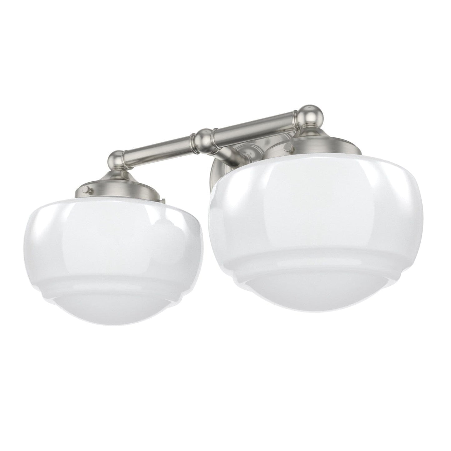 Saddle Creek Shiny Cased White Glass 2 Light Vanity Lighting Hunter Brushed Nickel - Cased White 