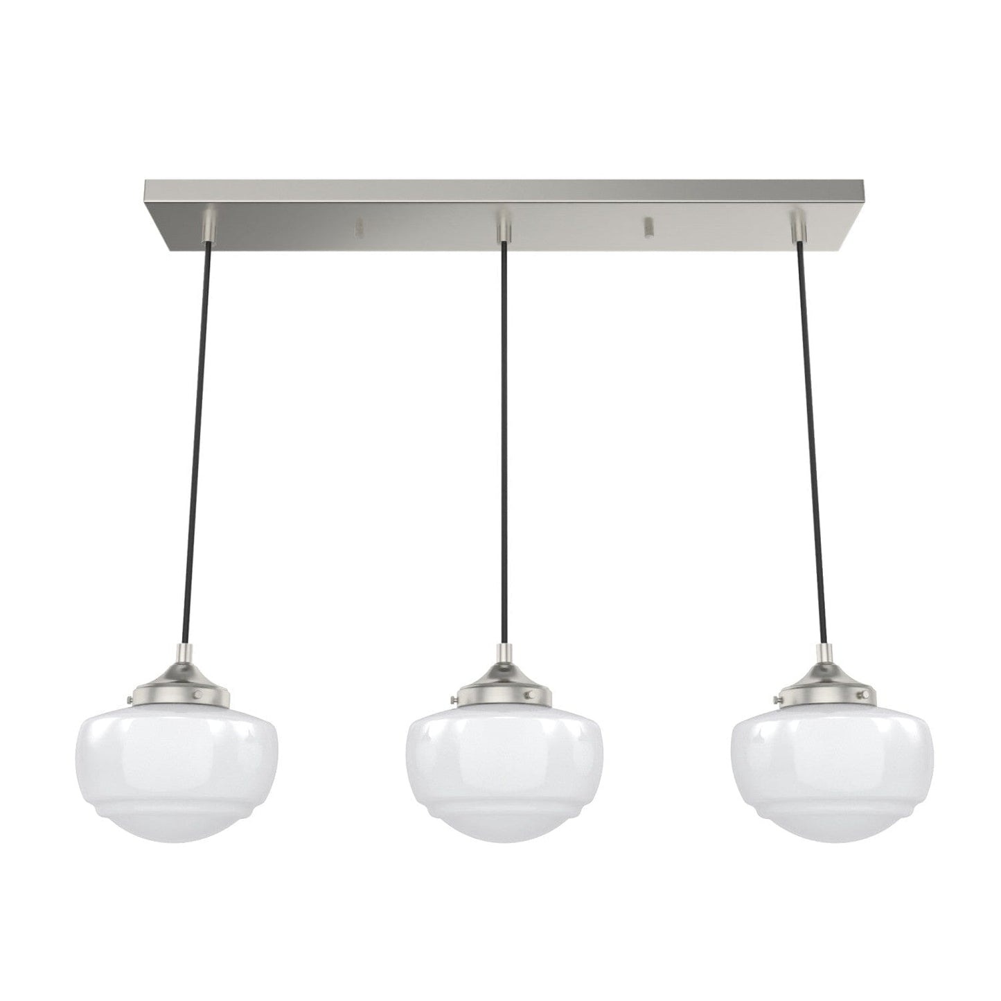 Saddle Creek Shiny Cased White Glass 3 Light Linear Pendant Cluster Lighting Hunter Brushed Nickel - Cased White 